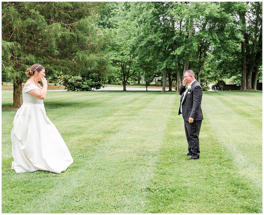 Bride and groom first look. King's Chapel, Arrington, TN- Neely Roberts Photography