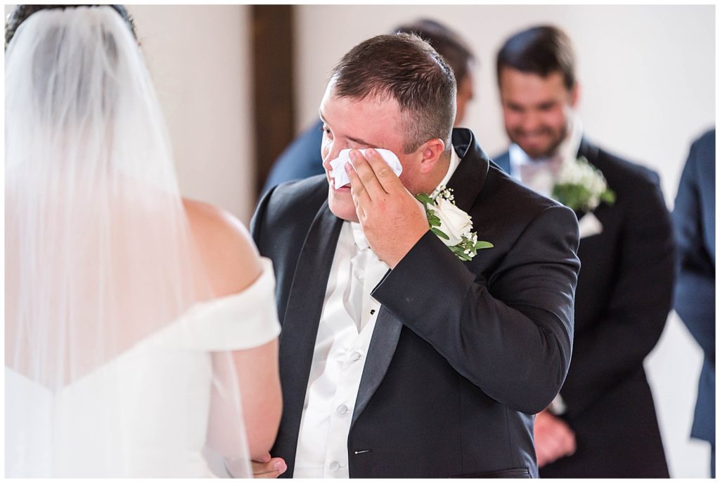 Groom crying reading his vows. King's Chapel, Arrington, TN- Neely Roberts Photography